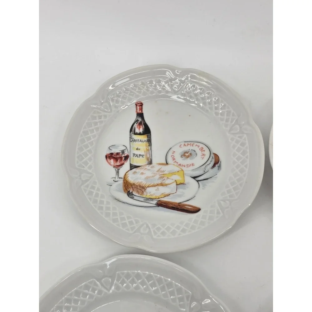 Lourioux Ph Deshoulieres France Porcelain Appetizer Plates Set of 6 Wine Cheese